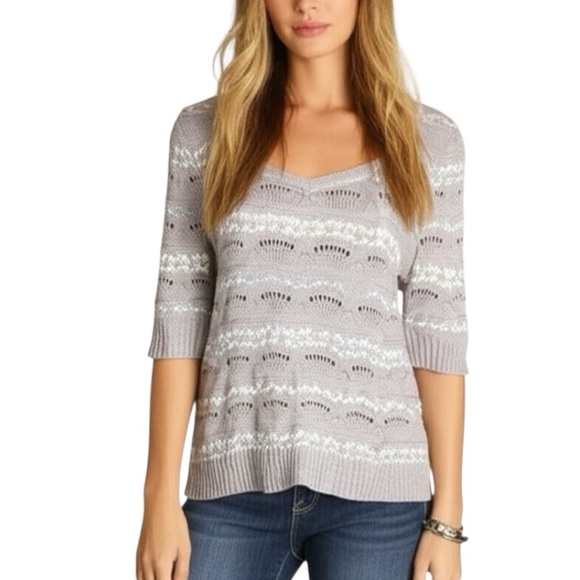 Free People Wool Fair Isle Shimmer Knit Sweater Top Gray Pink Blue S Cozy Winter - Picture 5 of 16